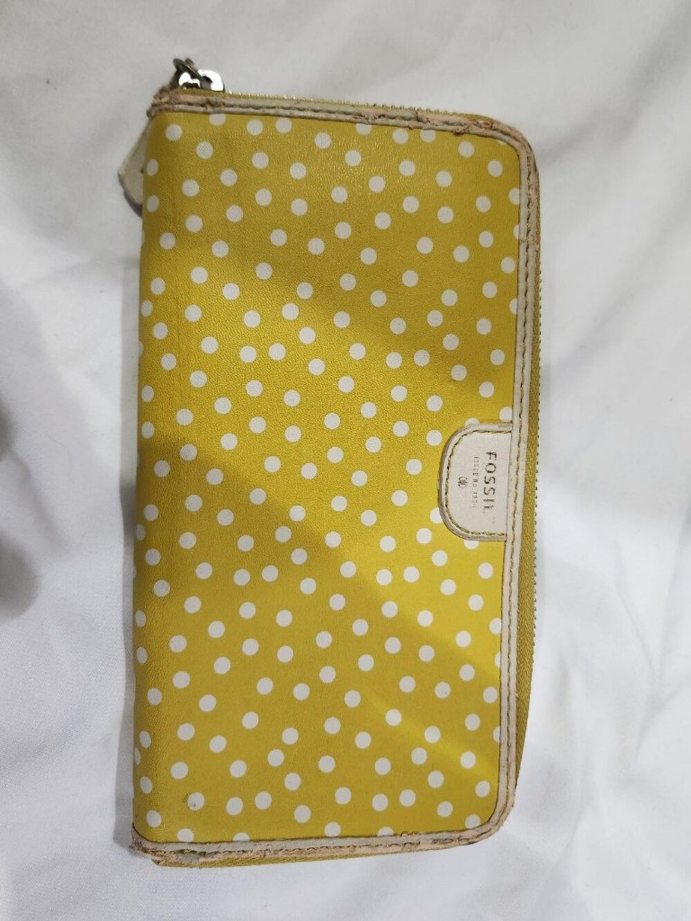 Fossil Yellow Polka Dot Zip Around Wallet Organizer Clutch